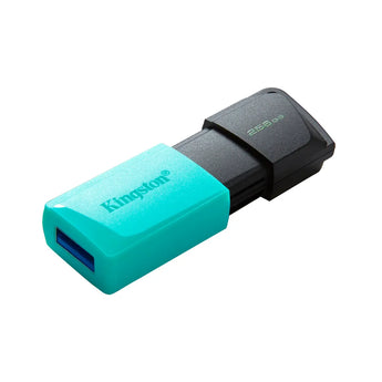 Kingston DataTraveler Exodia M 256GB USB 3.2 Gen 1 flash drive in black and teal with keyring loop.