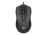 HP 105 Black Wired Optical Mouse with USB connector, ambidextrous design for comfortable use.