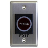 Stainless steel, no-touch access control exit button. Infrared sensor activates door release for hands-free operation, enhancing hygiene and security.
