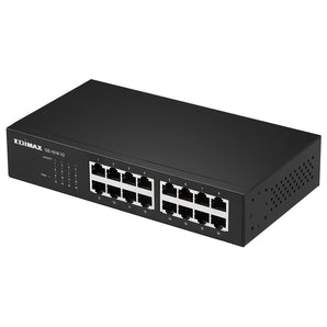 Edimax GS-1016-V2: 16-port unmanaged gigabit switch. Metal housing, rack-mountable. Provides fast Ethernet connectivity for small to medium networks.