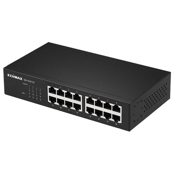 Edimax GS-1016-V2: 16-port unmanaged gigabit switch. Metal housing, rack-mountable. Provides fast Ethernet connectivity for small to medium networks.