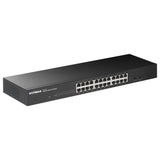 Edimax GS-1026-V3: 24 port unmanaged gigabit switch with 2 SFP ports for high-speed network connectivity.