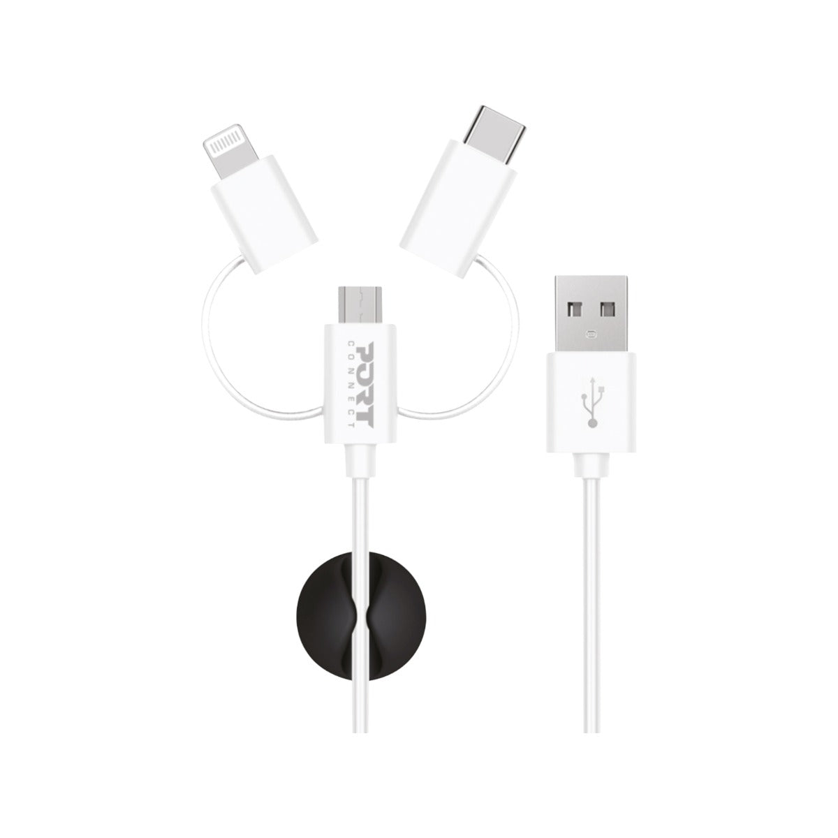 Port 3-in-1 12m White Apple Lightning to USB-C to Micro USB Cable - NexGen Computing -R 425.33