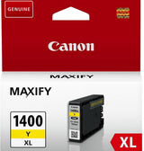 Canon PGI-1400XL Yellow Ink Cartridge (SKU: 9204B001AA) for Canon MB2140, MB2740 printers, yielding 935 pages.
