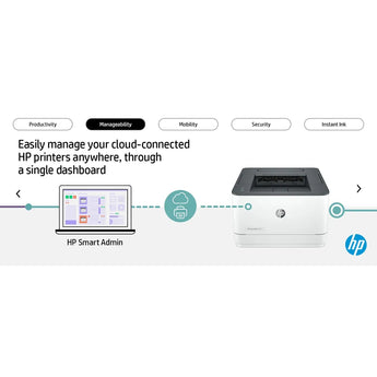 HP LaserJet Pro MFP 3103fdw monochrome printer for print, scan, copy, and fax functions.
