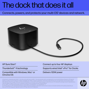 HP Thunderbolt 120W G4 Dock: Connects Windows, Mac, and Chrome OS laptops via Thunderbolt or USB-C for maximum performance.