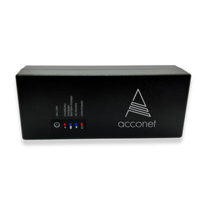 Acconet Mini UPS (AC-UPS-MINI-V2) with DC jack input, providing 12V 2.3A power for uninterrupted operation of small devices during outages.
