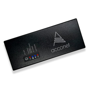 Acconet Mini UPS (AC-UPS-MINI-V2) with DC jack input, providing 12V 2.3A power for uninterrupted operation of small devices during outages.