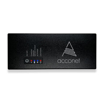 Acconet Mini UPS (AC-UPS-MINI-V2) with DC jack input, providing 12V 2.3A power for uninterrupted operation of small devices during outages.