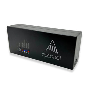 Acconet Mini UPS (AC-UPS-MINI-V2) with DC jack input, providing 12V 2.3A power for uninterrupted operation of small devices during outages.