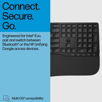 HP 685 Comfort Dual-Mode Keyboard, black, adjustable angle, wireless, for comfortable typing in office and home.