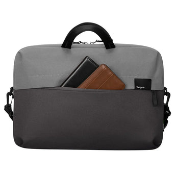 Targus Sagano 14-inch laptop slipcase, two-tone grey. Eco-friendly laptop sleeve with padded protection.