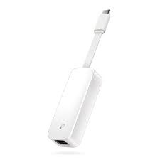 TP-Link UE300C, a compact USB-C to RJ45 Gigabit Ethernet adapter. Foldable design for portability, enabling wired network connectivity.