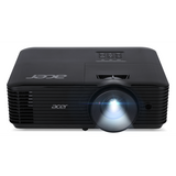 Acer X1328WI DLP WXGA projector displaying a bright presentation. Includes a carrying bag for portability. Model MR.JTW11.004