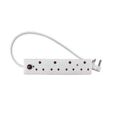Red power strip with four outlets, ideal for home or office use. Multi plug design for versatile power access.