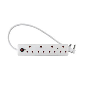 Red power strip with four outlets, ideal for home or office use. Multi plug design for versatile power access.