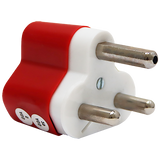 Red power surge protector plug with 3-pin design for safeguarding single devices.