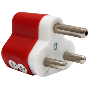 Red power surge protector plug with 3-pin design for safeguarding single devices.