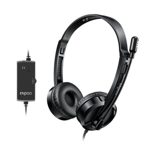 Rapoo H120 USB wired headset: black stereo headphones for clear calls and multimedia