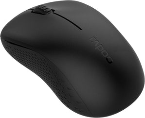 Rapoo M160 Silent Multi-Mode Wireless Mouse, black. Bluetooth and 2.4GHz connectivity, quiet clicks.