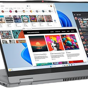 Lenovo Flex 5 14IRH9 2-in-1 OLED Touch Laptop in Luna Grey, showcasing its touchscreen and sleek design.