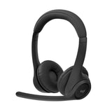 Logitech Zone 300 wireless Bluetooth headset in midnight black, showing earcup and microphone.