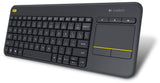 Logitech K400 Plus wireless keyboard with integrated touchpad and USB receiver
