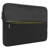 Targus CityGear 13.3 inch laptop sleeve in black, with padded interior and zipped front pocket.