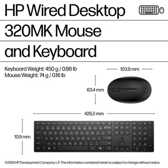 HP Wired 320MK keyboard and mouse combo connected via USB