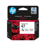 HP 47 Tri-Color Original Ink Cartridge (6ZD61AE) - Cyan, Magenta, Yellow ink for vivid prints.
