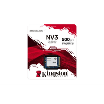Kingston NV3 500GB M.2 2230 NVMe SSD, PCIe 4.0, for ultrabooks and handheld devices. SNV3SM3/500G