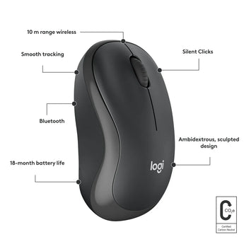Logitech M240 Silent Bluetooth Mouse in graphite, an ambidextrous wireless mouse.