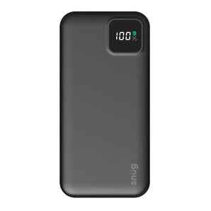 Snug 10000mAh slim black power bank with digital display, 20W fast charge.